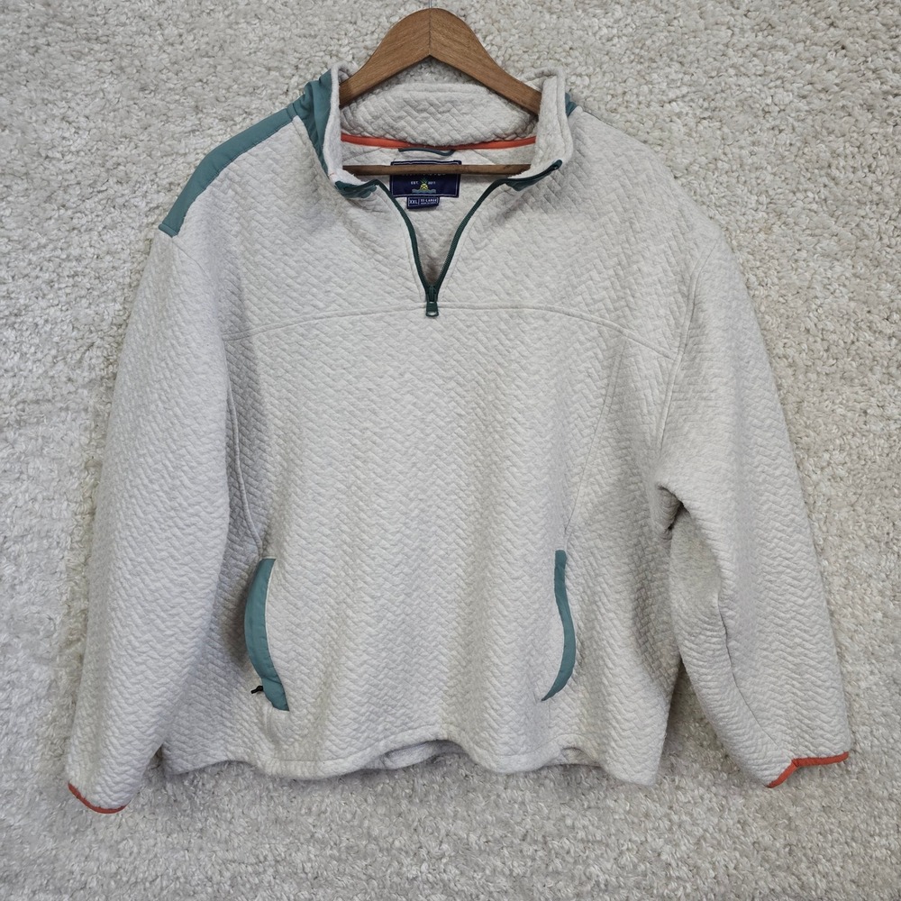 Chubbies Quilted Quarter Zip Pullover Mens XXL Cream Teal Contrast Gorpcore